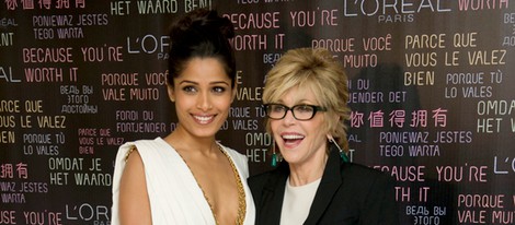 Jane Fonda y Freida Pinto en la fiesta L'oreal del Festival de Cannes 2012