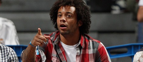 Marcelo en el partido de baloncesto Real Madrid-Barcelona