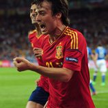 David Silva celebra el primer gol de España en la final de la Eurocopa 2012