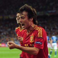 David Silva celebra el primer gol de España en la final de la Eurocopa 2012