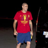 Víctor Valdés en la cena de celebración de la Eurocopa 2012