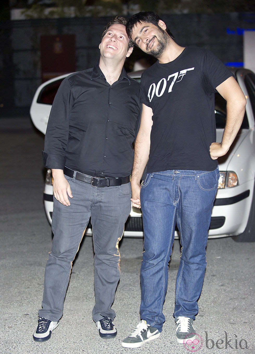 David Muñoz de Estopa y Carlos Latre en la cena de celebración de la Eurocopa 2012