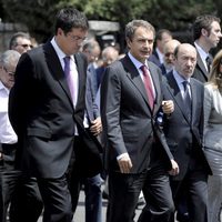 Zapatero, Rubalcaba y Trinidad Jiménez en el funeral de Gregorio Peces-Barba