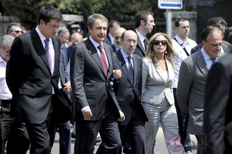 Zapatero, Rubalcaba y Trinidad Jiménez en el funeral de Gregorio Peces-Barba