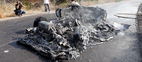 Estado final del Ferrari de Ever Banega tras el accidente que sufrió