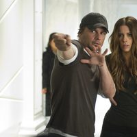 Kate Beckinsale y Len Wiseman durante el rodaje de 'Desafío total'