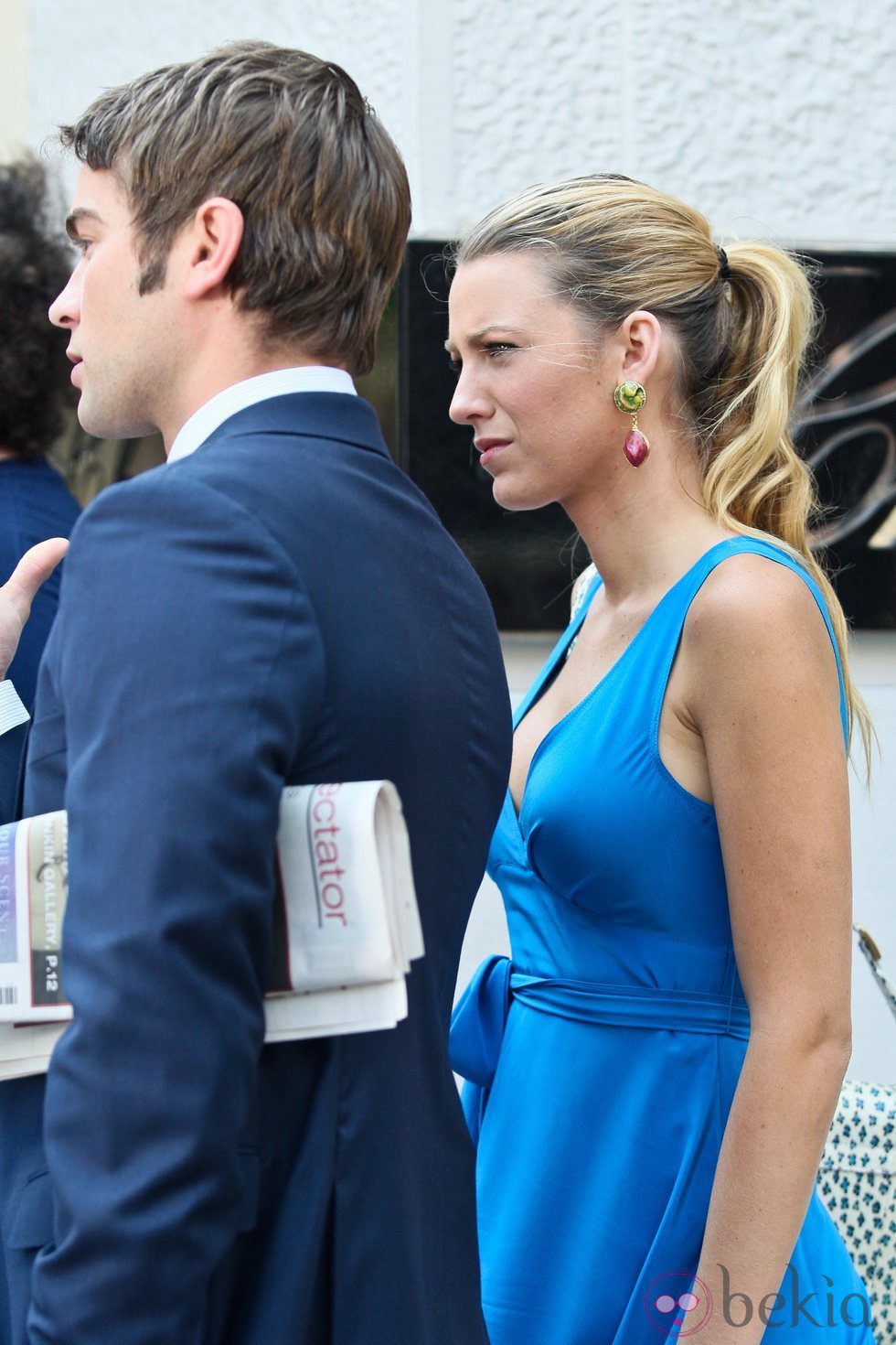 Blake Lively y Chace Crawford en una parada del rodaje de la sexta temporada de 'Gossip Girl'