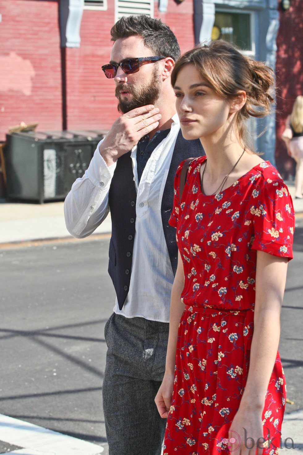 Adam Levine y Keira Knigthley durante el rodaje de la película 'Can a song save your life?'