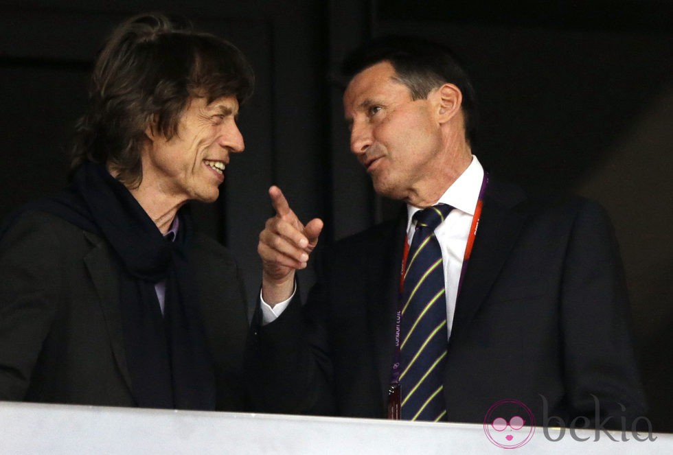 Mick Jagger y Sebastian Coe en una competición de atletismo de Londres 2012