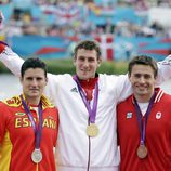 David Cal, el alemán Sebastian Brendel y Mark Oldershaw en Londres 2012