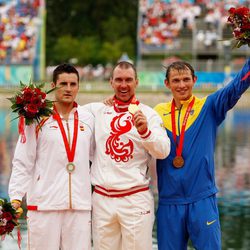 David Cal en el podium en los Juegos Olímpicos de Pekín 2008