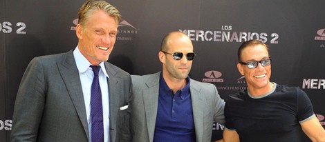 Jason Statham, Jean Claude Van Damme y Dolph Lundgren en la presentación de 'Los Mercenarios 2' en Madrid