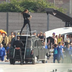 Victoria Beckham en el ensayo de su actuación en la ceremonia de clausura de los JJ.OO de Londres 2012