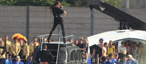 Victoria Beckham en el ensayo de su actuación en la ceremonia de clausura de los JJ.OO de Londres 2012