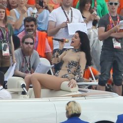 Jessie J durante el ensayo de la ceremonia de clausura de los Juegos Olímpicos de Londres 2012