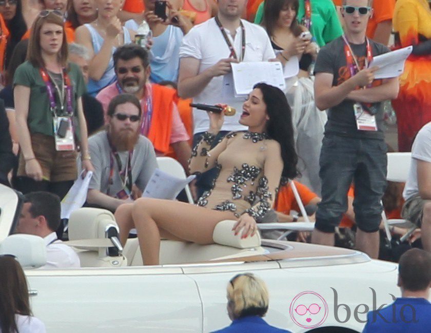 Jessie J durante el ensayo de la ceremonia de clausura de los Juegos Olímpicos de Londres 2012