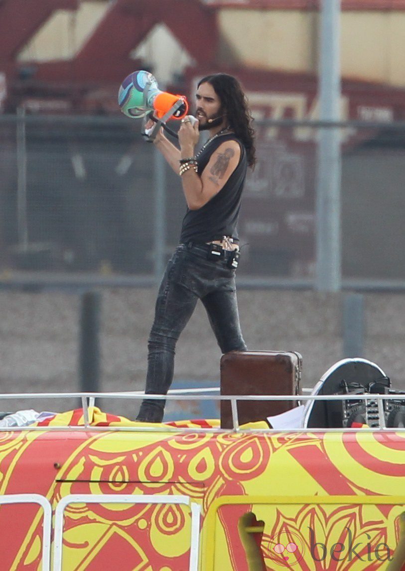 Russell Brand durante el ensayo de la ceremonia de clausura de los Juegos Olímpicos de Londres 2012