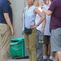 Jennifer Aniston en el set de rodaje tras anunciar su compromiso de boda