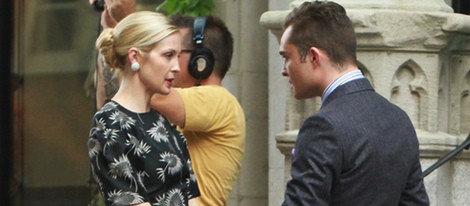 Ed Westwick y Kelly Rutherford rodando la sexta temporada de 'Gossip Girl'