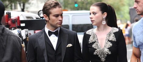 Michelle Trachtenberg y Chace Crawford durante el rodaje de la sexta temporada de 'Gossip Girl'