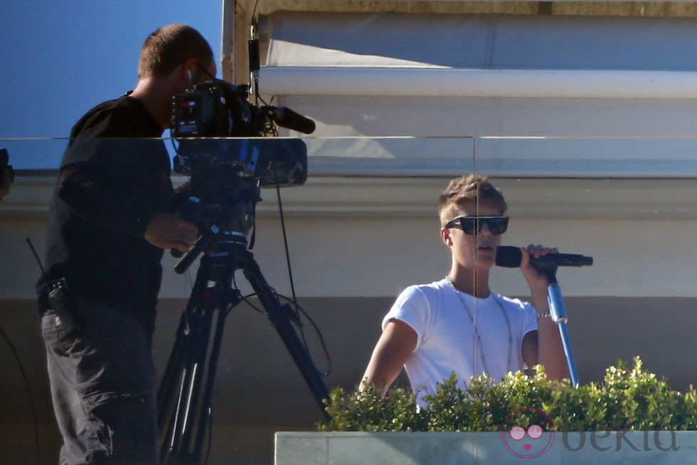 Justin Bieber grabando para el programa 'X Factor' EE.UU