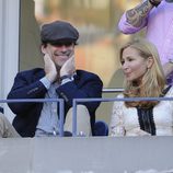 Los actores Jon Hamm y Jennifer Westfeldt en la final del US Open 2012