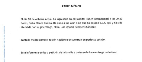 Comunicado sobre el nacimiento del tercer hijo de Borja Thyssen y Blanca Cuesta