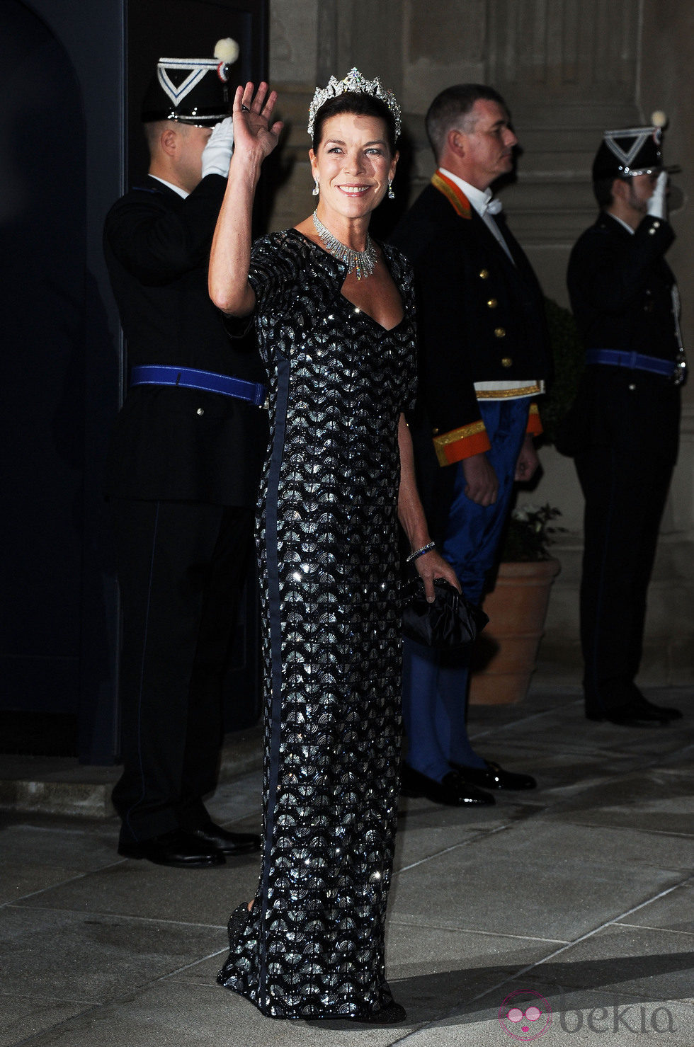 Carolina de Mónaco en la cena de gala previa a la boda de Guillermo y Stéphanie