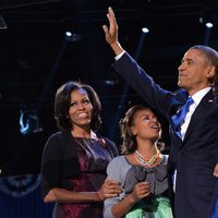 Barack Obama, Michelle y Sasha y Malia celebrando la reelección