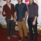 Nick Jonas, Joe Jonas y Kevin Jonas en el photocall de los MTV Europe Music Awards 2012