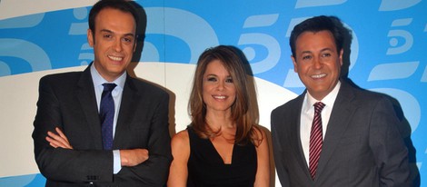 Jesus María Pascual, Carme Chaparro y José Ribagorda durante la presentación de los informativos de telecinco