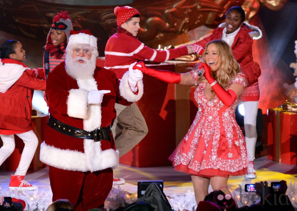 Mariah carey y Santa Claus en la iluminación del árbol de Navidad de Rockefeller Center