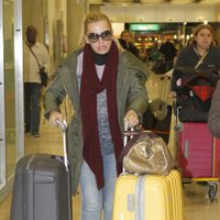 Belén Esteban en el aeropuerto de Madrid tras viajar a Los Ángeles y Nueva York