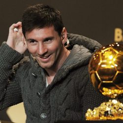 Leo Messi en la rueda de prensa del Balón de Oro 2012