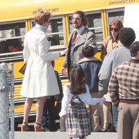 Jennifer Lawrence, Christian Bale y Amy Adams grabando 'American Bullshit'