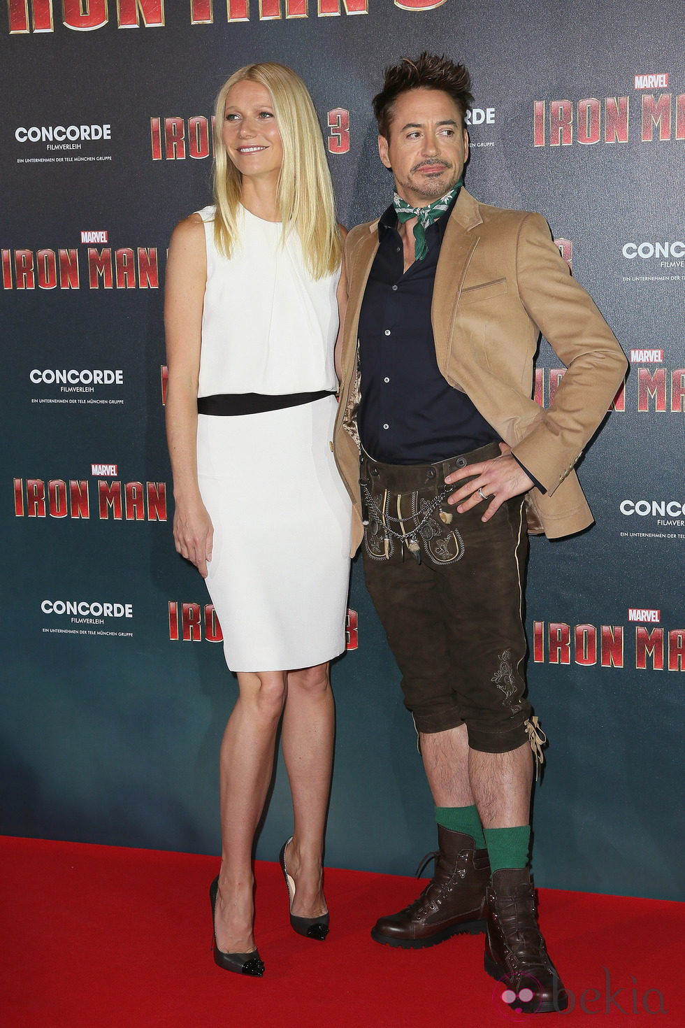 Gwyneth Paltrow y Robert Downey Jr. en la presentación de 'Iron Man 3' en Munich