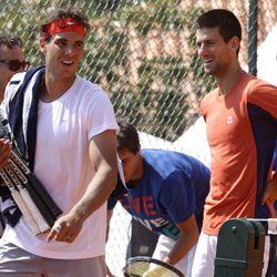 Rafa Nadal y Novak Djokovic entrenan para el Master de Monte-Carlo 2013