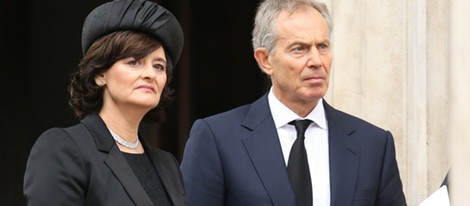 Cherie y Tony Blair en el funeral de Margaret Thatcher