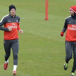 David Beckham en uno de los entrenamiento del Paris Saint Germain