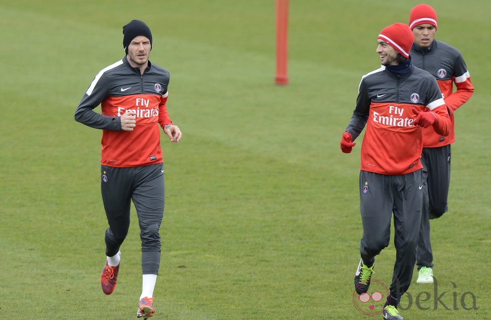 David Beckham en uno de los entrenamiento del Paris Saint Germain