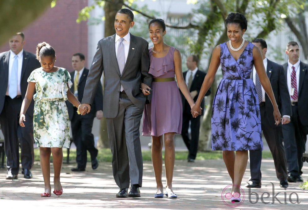 Barack y Michelle Obama y sus hijas Malia y Sasha