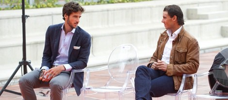 Feliciano López y Rafa Nadal en la presentación del Madrid Open 2013