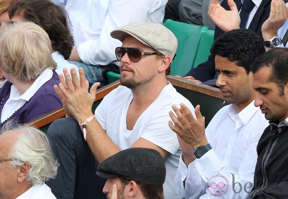 Leonardo Dicaprio aplaude durante un partido de Rafa Nadal en el Roland Garros 2013