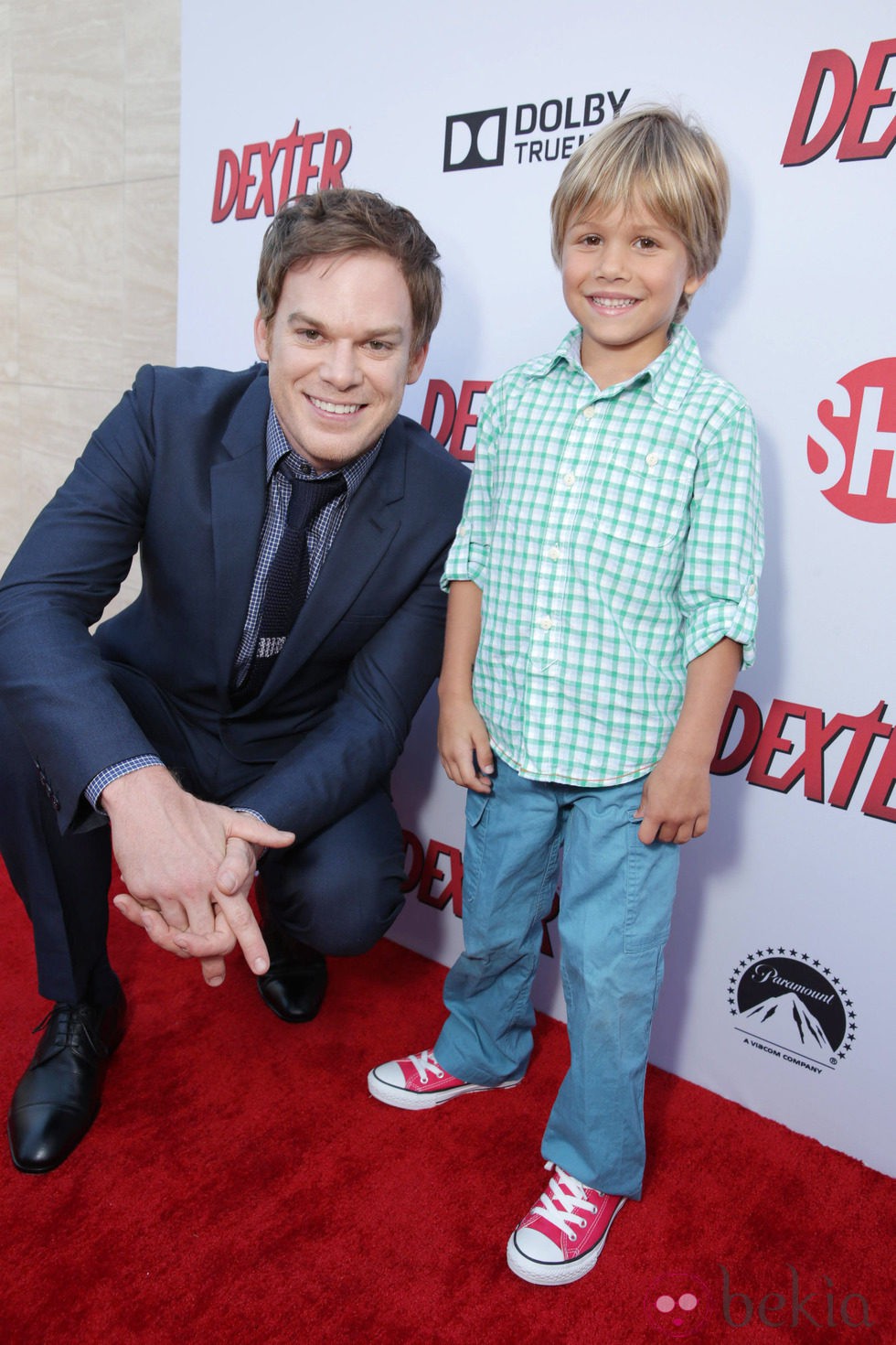 Michael C. Hall y Jadon Wells en la presentación de la octava temporada de Dexter