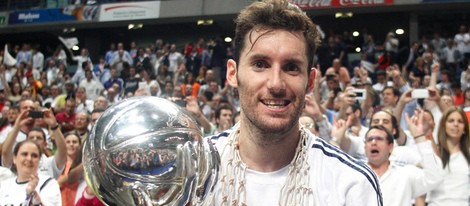 Rudy Fernández celebrando la victoria del Real Madrid en la Liga ACB 2013