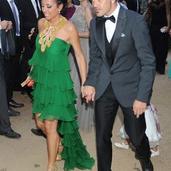 David Villa y Patricia González en la boda de Xavi Hernández y Nuria Cunillera