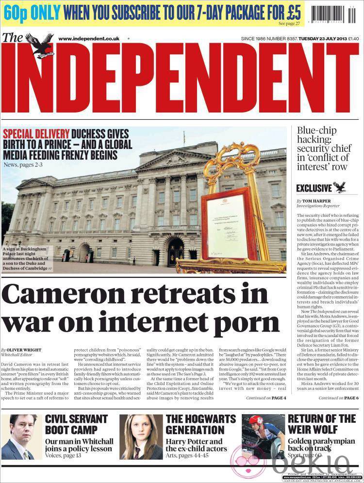 Portada de The Independent con el nacimiento del hijo de los Duques de Cambridge