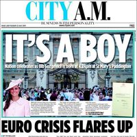 Portada de The City AM con el nacimiento del hijo de los Duques de Cambridge