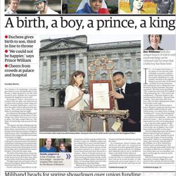 Portada de The Guardian con el nacimiento del hijo de los Duques de Cambridge