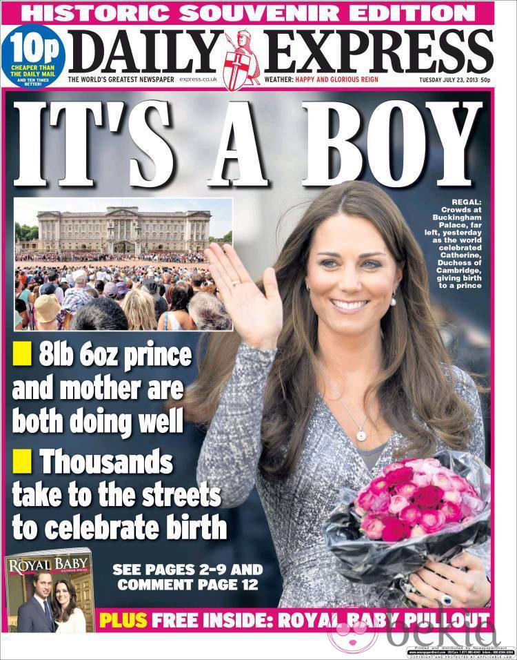 Portada de Daily Express con el nacimiento del hijo de los Duques de Cambridge